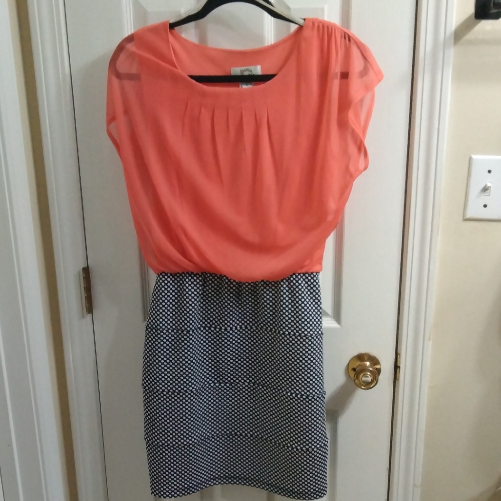 Sweet Storm Coral Top with Black and White Polka Dot Skirt Mini Dress